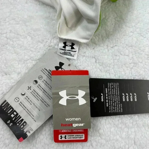 Under Armour Women Med Polo White Kelly-Green Tank Heat Gear Golf Athleisure NEW - Picture 7 of 9